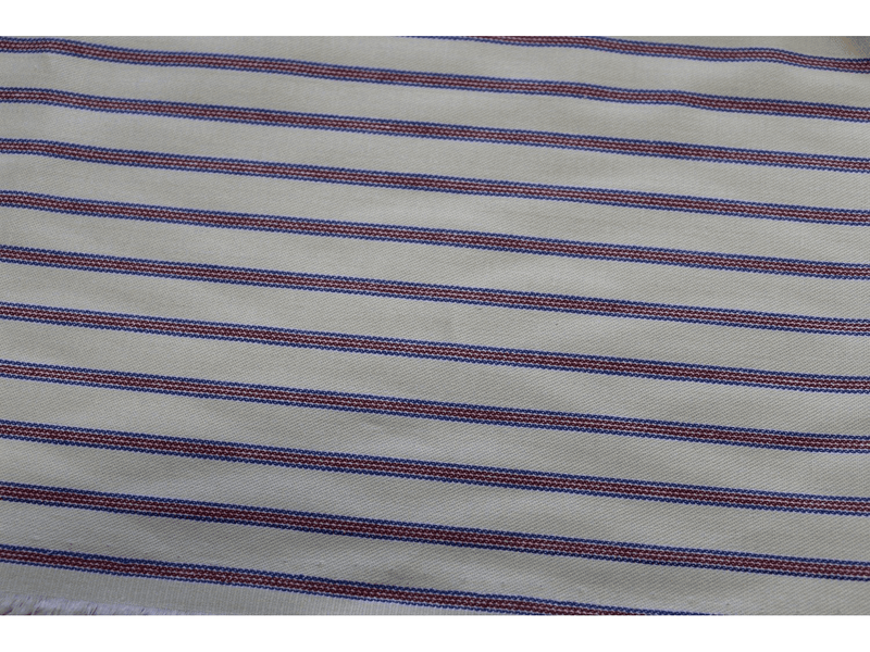 Vintage  Style Ticking Stripe, Twill Cotton Lining / Shirting Fabric - Red &  Blue Stripes - Ralston Fabrics