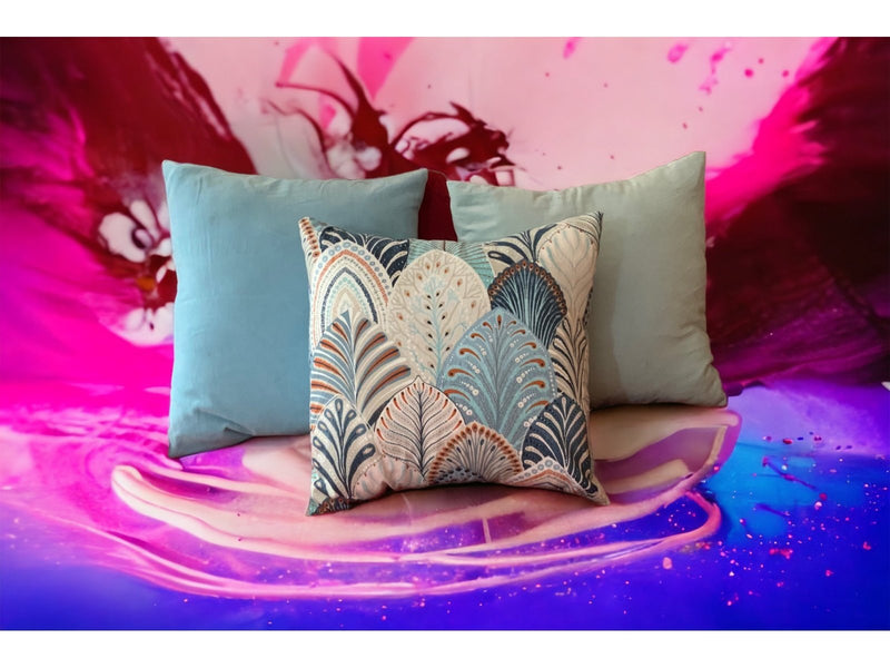 Blue Fern Light Furnishing Cotton Fabric - Bright Patterned Flowery Fabric for Lampshades, Cushions, Bags and Curtains