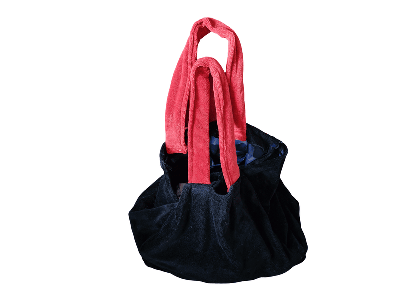 Bag made from Black and Rouge Luxury Bamboo Towelling Lined with Navy Blue sateen lining