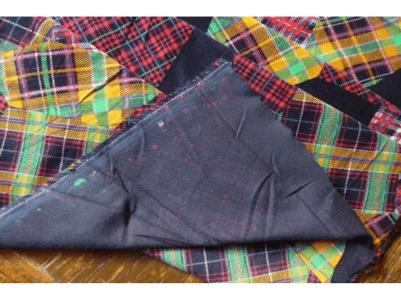 CLEARANCE: Patchwork Patterned Tartan printed Needlecord Fabric - Navy & Red Pattern - Ralston Fabrics