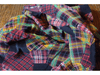 CLEARANCE: Patchwork Patterned Tartan printed Needlecord Fabric - Navy & Red Pattern - Ralston Fabrics
