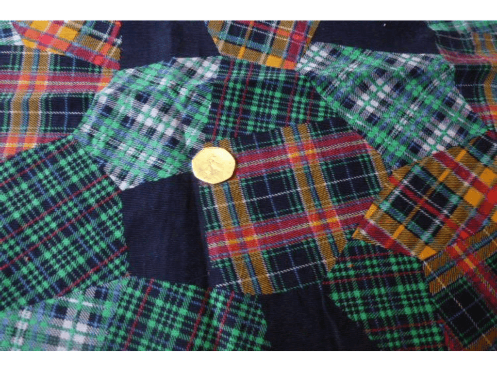 CLEARANCE: Patchwork Patterned Tartan printed Needlecord Fabric - Navy & Green Pattern - Ralston Fabrics