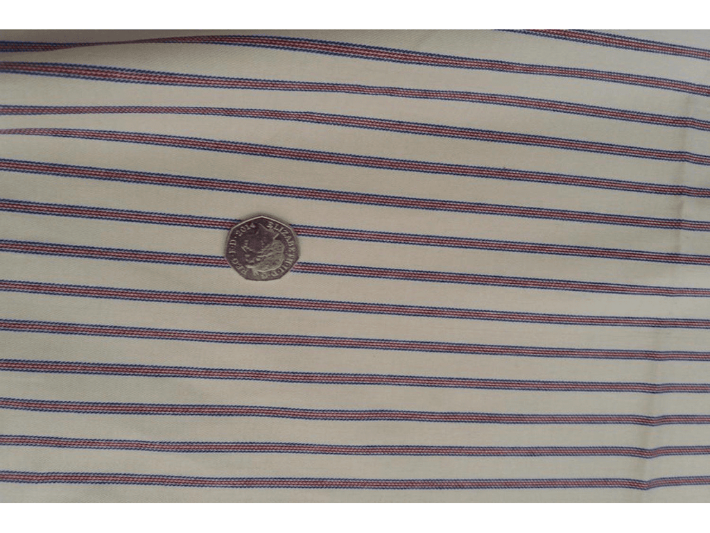 Vintage  Style Ticking Stripe, Twill Cotton Lining / Shirting Fabric - Red &  Blue Stripes - Ralston Fabrics