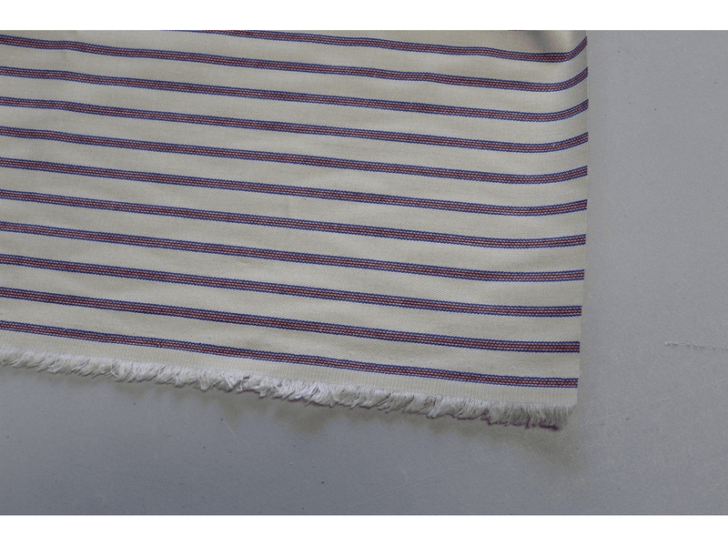 Vintage  Style Ticking Stripe, Twill Cotton Lining / Shirting Fabric - Red &  Blue Stripes - Ralston Fabrics