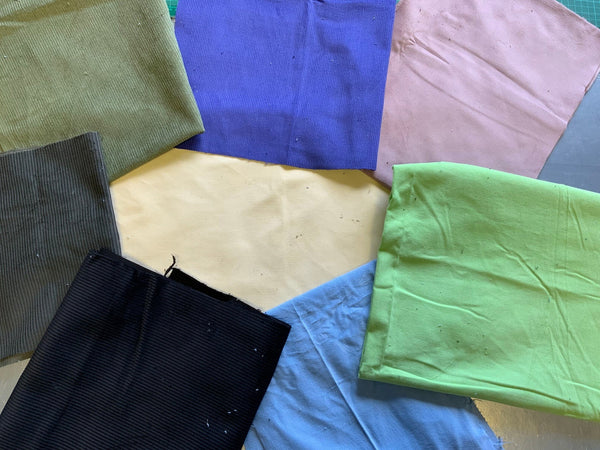 REMNANTS: 5 / 6 PICES OF CORDUROY FABRIC, LARGE PIECES - PACKAGE WEIGHT APPROX 1KG