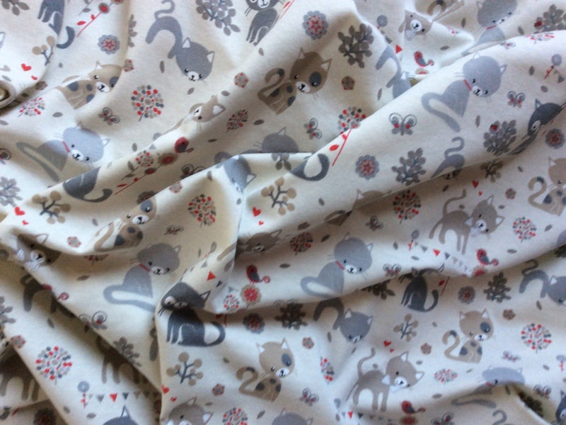 SMALL CATS Patterned  Stretch Jersey - Soft Jersey Fabric - 155 cm - 290gsm - Ralston Fabrics